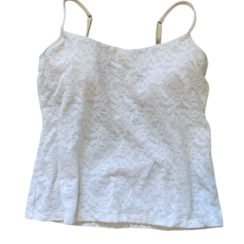 Vintage White Lace Cami W/Built In Bra